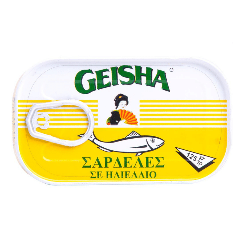 Sardinen in Sonnenblumenöl (125g) Geisha von Geisha bei Araxxon  - Hochwertiges griechisches Produkt.   Sardinen in Sonnenblumenöl (125g) Geisha από Geisha στο Araxxon  - Αυθεντικό ελληνικό προϊόν.